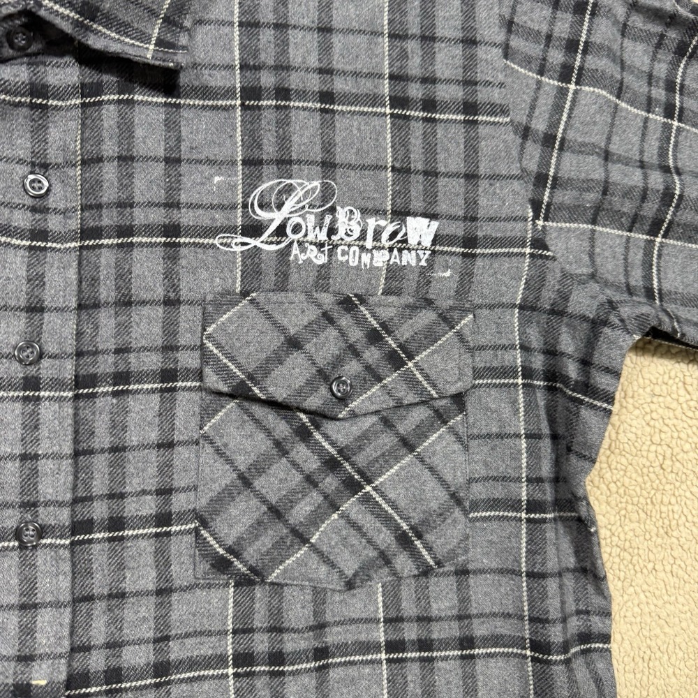 Lowbrow Art Company Shirt Mens Medium Plaid Button-Up Flannel Low Life Skull NEW - Picture 5 of 16